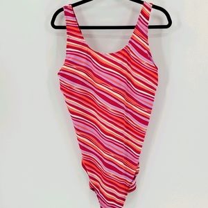 L.L. Bean Pink and Orange Striped One Piece Swimsuit
